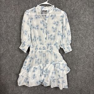 The Shirt By Rochelle Behrens Jill Dress Womens Size L Blue Floral Smock Waist